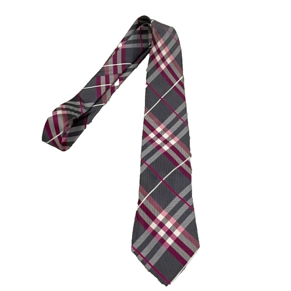 Croft and Barrow Men's Neck Tie‎ Plaid Grey Purple White